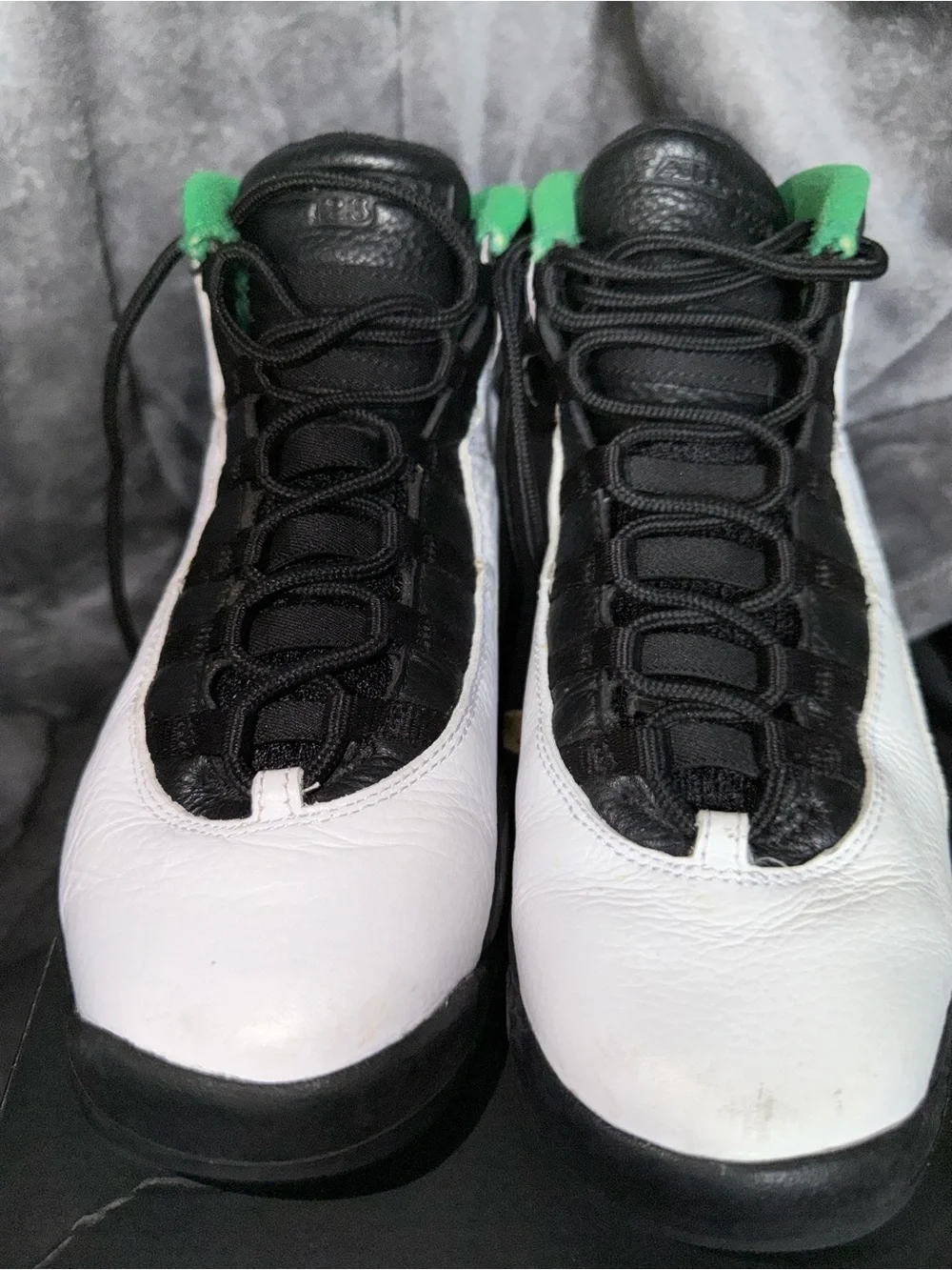 Jordan Men's White and Black Sneakers with Green Accents